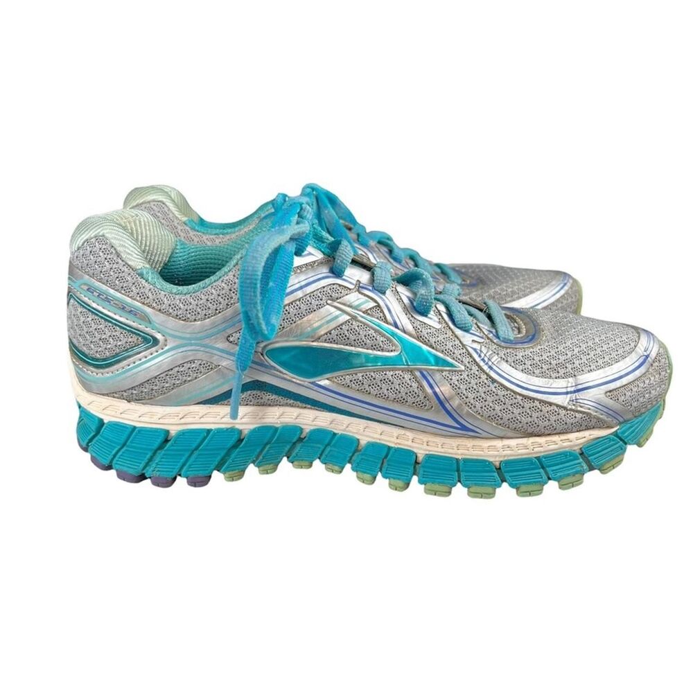 Brooks Adrenaline GTS 18 Blue + Silver Running Shoes Size Woman's 6.5